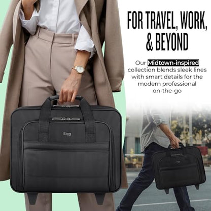 Solo New York Rolling Case with Wheels - Roller Laptop Bag, Wheeled Briefcase for Women & Men, Carry On Size for Travel, Fits 15.6" Computer - Carnegie, Black