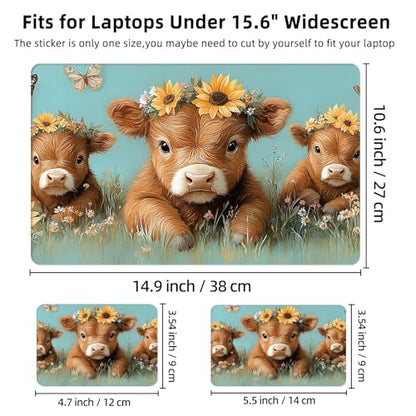 Aesthetic Laptop Skin Cover,12-15.6 Inch Universal Vinyl Sticker Decal,Waterproof Scratch-Resistant Notebook Wrap,Removable Residue-Free Protector,Cows Sunflowers Butterflies - color: Cows Sunflowers Butterflies