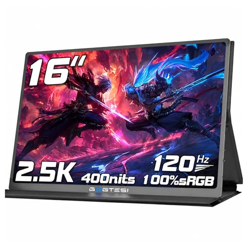 16 Inch 120Hz Portable Gaming Monitor, 100% sRGB 2.5K QHD 400nits Portable Monitor with HDR, Ultra Slim, Eye Care, External Second Screen for Laptop/PC/PS5/Mac/Xbox