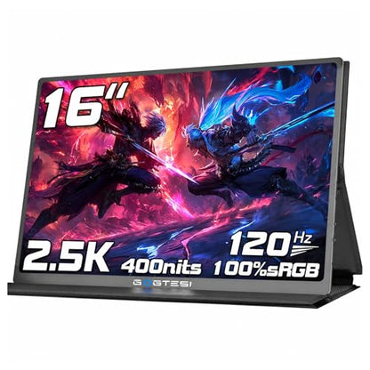 16 Inch 120Hz Portable Gaming Monitor, 100% sRGB 2.5K QHD 400nits Portable Monitor with HDR, Ultra Slim, Eye Care, External Second Screen for Laptop/PC/PS5/Mac/Xbox