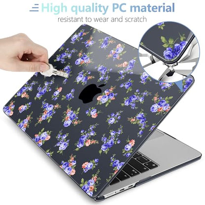 MEEgoodo Case for M5/M4/M3/M2 MacBook Air 13 inch Case 2026 2025 2024 2022, Fit Model A3449/A3240/A3113/A2681, Laptop Hard Shell Compatible with MacBook Air 13.6-inch, Blue & Pink Roses - color: Blue & pink roses