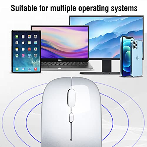 Wireless Bluetooth Mouse for iPad/MacBook Pro/Air/Laptop/pc Rechargeable Silent Mouse Portable Slim for Surface Pro/Lenovo/Samsung Tablet (Bright Silver) - color: Bright Silver