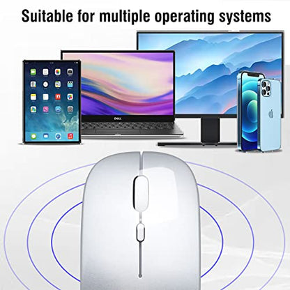 Wireless Bluetooth Mouse for iPad/MacBook Pro/Air/Laptop/pc Rechargeable Silent Mouse Portable Slim for Surface Pro/Lenovo/Samsung Tablet (Bright Silver) - color: Bright Silver