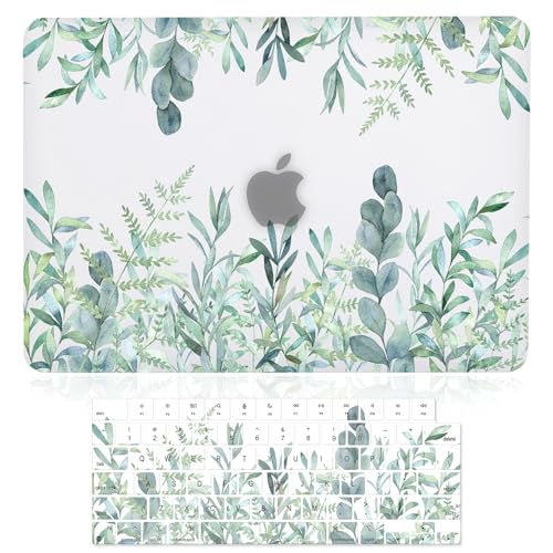 Case for MacBook Air 13-inch Laptop M5 M4 M3 M2 A3449 A3240 A3113 A2681 2026-2022 Release with Touch ID, 3D Effect Matte Clear See Through Hard Cover&Keyboard Cover, Green Plants - color: Green