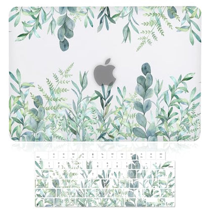 Case for MacBook Air 13-inch Laptop M5 M4 M3 M2 A3449 A3240 A3113 A2681 2026-2022 Release with Touch ID, 3D Effect Matte Clear See Through Hard Cover&Keyboard Cover, Green Plants - color: Green