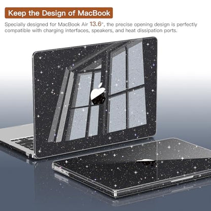 CISSOOK Black Glitter Case for MacBook Air 13.6 inch 2025 2024 2022 Release Model A3240 A3113 A2681, Sparkly Black Hard Shell Case with Keyboard Cover USB Adapter for MacBook Air 13 M2 M3 M4 | A3449 A3240 A3113 A2681, Sparkly Hard Shell Case Keyboard Cove