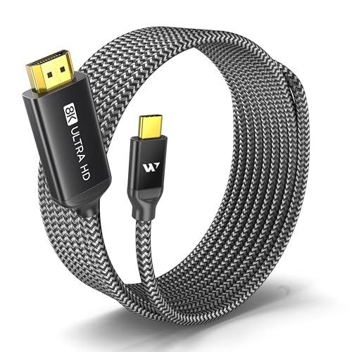 WARRKY USB C to HDMI 2.1 Cable 8K@60Hz [Gold-Plated Plug, Aluminum Case] | 4K@240Hz/120Hz, 48Gbps, HDCP2.3 Type C Cord Fit with Thunderbolt 5/4, USB4, iPhone 17, MacBook Pro/Air, Galaxy S24, Dell, 6FT - size: 10FT, style: 8K@60Hz