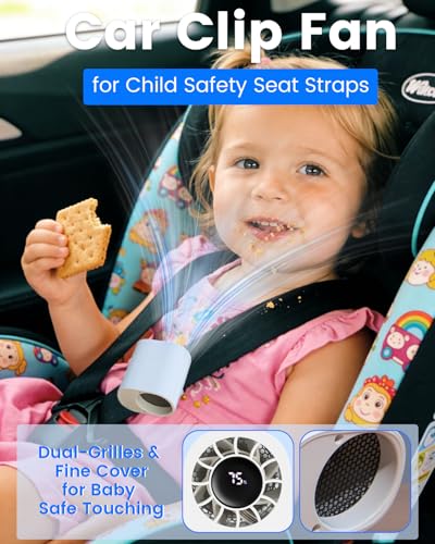Car Clip on Fan for SUV RV Van Pickup Visor Roof Handle Seat Belt | Mini 1800mAh Battery Powered Fan For Car Driver Baby Kids, Powerful 14000RPM High Speed, Digital Display, Ultra Light