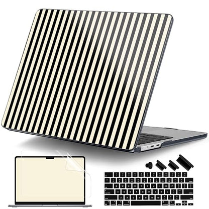 for MacBook Air 13 Inch (13.6 Inch) Case, M5/M4/M3/M2 Chip 2026 2025 2024 2023 2022, Hard Plastic Printed Cover with Screen Protector & Keyboard Cover & Dust Plugs, Black & Cream Stripes - color: Black & Cream Stripes