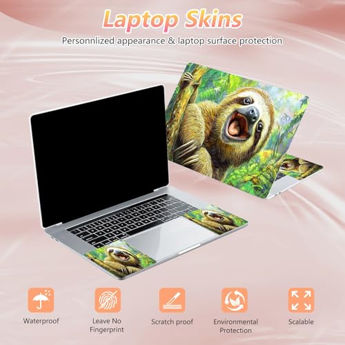 Laptop Skin Sticker Decal 12" 13" 13.3" 14" 15" 15.6",Waterproof Scratch Resistant Vinyl,Reusable Easy to Apply,for MacBook HP Dell Notebooks Netbooks Laptop,2 Wrist Pads,Cute Sloth Tree - color: Cute Sloth Tree