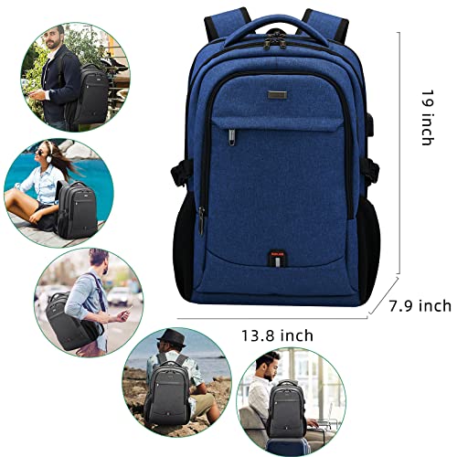17 Inch Laptop Backpack for Travel Water Resistant College Backpack for Men Women Laptop Bag with USB Charging Port,Blue - color: Blue