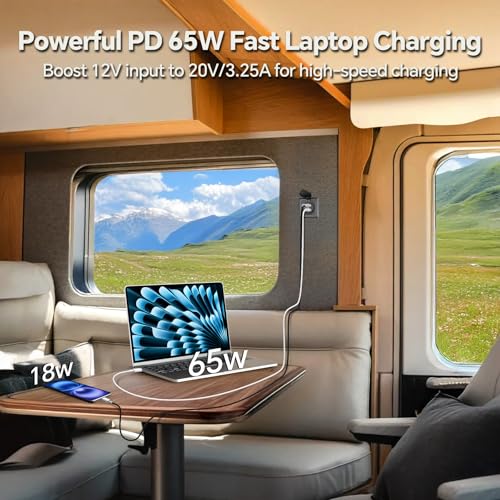 RV Dual USB Outlet, 65W PD 3.0 USB-C & 18W USB-A Charging Station, 12V USB Power Port for Laptops Tablets Drones, Aluminum Car Charger w/Black Bezel for Boat Camper Van Trailer - color: A+C/1 PACK