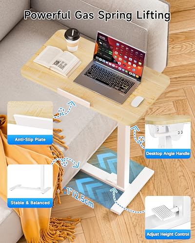 BIZUM Mobile Standing Desk Laptop Desk Pneumatic with Wheels 180° Tilt Top Hospital Bed Table Portable Rolling Cart Foldable Bedside Table for Hospital&Home Use, Maple - color: Maple