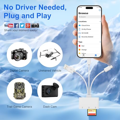 XD Card Reader, SD Card Reader for iPhone, 3 in 1 SD/TF/XD Picture Reader for Lightning/USB C/USB A Device, Lightning+USB A+USB C xd Picture Card Adapter for iPhone 16/15/14/13/iPad/PC/Android - color: White
