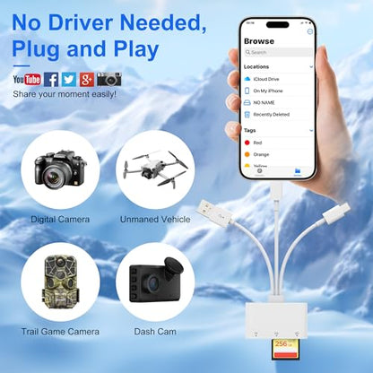 XD Card Reader, SD Card Reader for iPhone, 3 in 1 SD/TF/XD Picture Reader for Lightning/USB C/USB A Device, Lightning+USB A+USB C xd Picture Card Adapter for iPhone 16/15/14/13/iPad/PC/Android - color: White