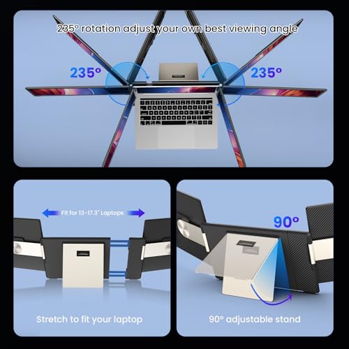 15.6" Laptop Screen Extender, 1080P FHD Laptop Monitor Extender, 235° Rotating Detachable Dual Monitor, Plug & Play Triple Screen for 13"-17.3" Laptops, Compatible with Mac/Windows/Android & Dex - color: 15.6" Carbon Black