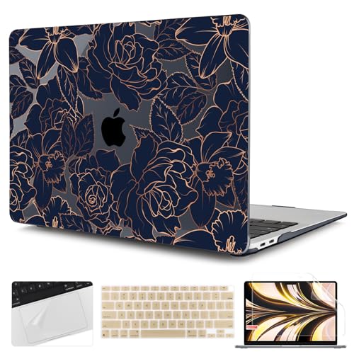TWOLSKOO Compatible with MacBook Air 13 inch Case 2021-2018 Release A2337 M1 A2179 A1932 Retina Display Touch ID, Plastic Hard Shell & Keyboard Cover & Screen Protector, Elegant Roses - color: Elegant Roses X822