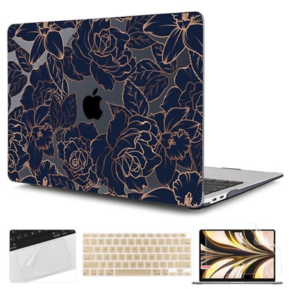 TWOLSKOO Compatible with MacBook Air 13 inch Case 2021-2018 Release A2337 M1 A2179 A1932 Retina Display Touch ID, Plastic Hard Shell & Keyboard Cover & Screen Protector, Elegant Roses - color: Elegant Roses X822
