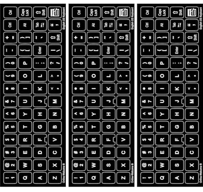 English US Self-Adheisive 3 Pack Keyboard Stickers Black Background Label Shortcut Decal for Computer Laptop