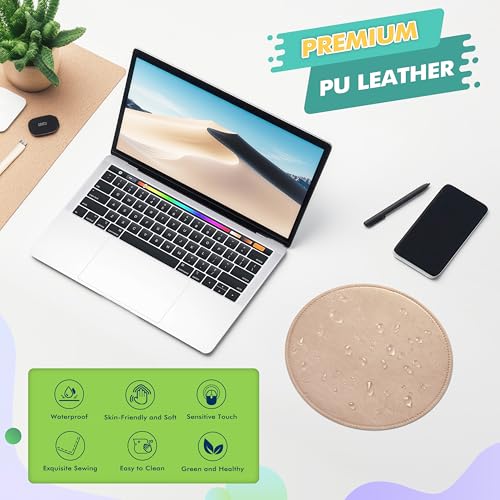 PU Leather Mouse Pad With Stitched Edge Micro-Fiber Base - Non-Slip Waterproof for Computers, Laptop - Round 9 x 9 Inch (Champagne Gold) - color: Champagne Gold, size: 9L x 9W inches