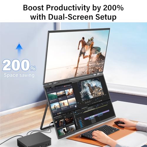 InnoView 23.8" FHD Dual Portable Monitor 1920x1080P 100% sRGB - Foldable & Stackable Design with 315° Screen Adjustment & 180° Stand | USB-C/HDMI, Dual Monitor for Laptop, Mac, Windows - size: 23.8inch FHD 100HZ