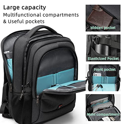 17 Inch Laptop Backpack for Travel Water Resistant College Bookbag for Men/Women Laptop Bag with USB Charging Port and Tablet Sleeve Bag Compatible Protective Case, Black - color: Black-b
