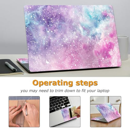 Universal Laptop Skin Sticker with 2 Wrist Pad Decals, 3-Piece Removable Vinyl Laptop Cover, Purple Pink Waterproof Anti-Scratch, Easy-Trim Fit for 13.3" 14" 15.6" Laptops - color: Purple Pink