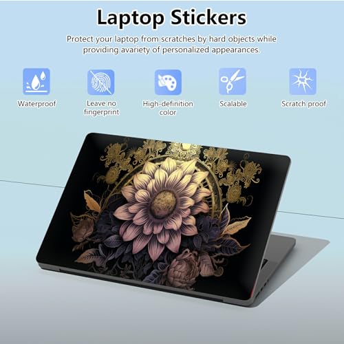 Universal Laptop Skin Sticker with 2 Wrist Pad Skins, Waterproof Scratch Resistant Vinyl Laptop Cover Decal, Cut to Fit for 11–15.6 Inch MacBook HP Dell Lenovo, Art Lotus - color: Art Lotus