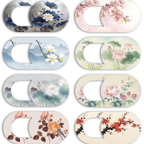 8Pcs 8 Styles Laptop Camera Cover Slide Flowers Privacy Guard Accessories, 0.04 Inch Ultra Thin Webcam Cover Protector Blocker for Desktop Computer Tablet Notebook Mini PC Home Office Use - color: Flowers-1