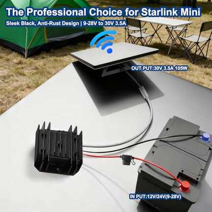 Starlink Mini 12V Adapter, Starlink-Mini Power Supply, 9-28V Step Up to 30V 3.5A Starlink Mini 12V Power Supply with DC Female Power Cord, in Truck, RV, Marine & Off-Grid Use