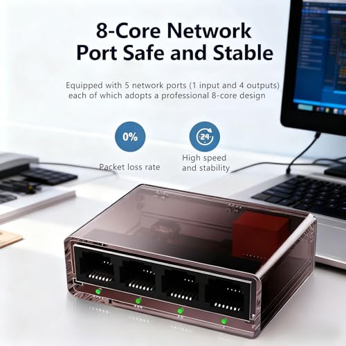 Gigabit Ethernet Splitter 1 to 4 with 5 Cat6 1M Ethernet Cables 1000Mbps High-Speed Internet RJ45 Network Switch Gigabit RJ45 LAN Network Extension for Cat5/5e/6/7/8 Cable