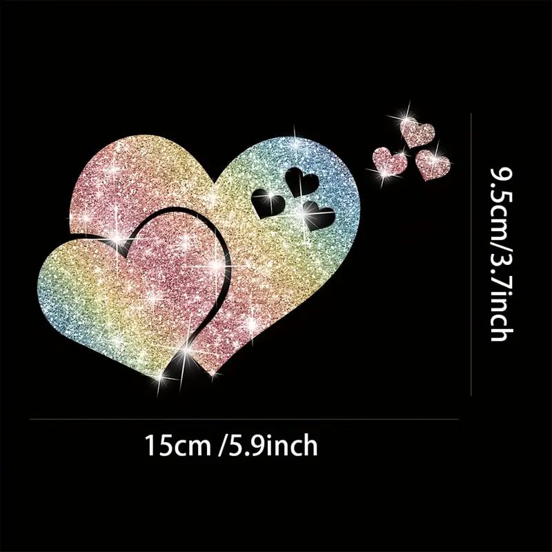 2pcs Sparkling Heart-Shaped Sunflower Self-Adhesive PVC Rainbow Glittery Decal Sticker for Cars, Laptops, Trucks, Motorcycles Wall Window Luggage Scratch Cover Door Multi-Surface Decor Sticker