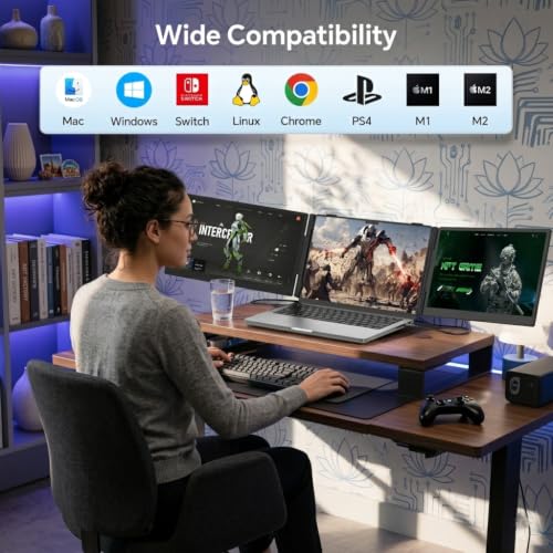 Leudaich 14'' Laptop Screen Extender, Portable Dual Monitor FHD 1080P IPS, Ultra-Slim Travel Monitor for 13-17" Laptops, Laptop Extender Work with Mac/Windows - size: 14''-triple