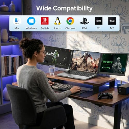 Leudaich 14'' Laptop Screen Extender, Portable Dual Monitor FHD 1080P IPS, Ultra-Slim Travel Monitor for 13-17" Laptops, Laptop Extender Work with Mac/Windows - size: 14''-triple