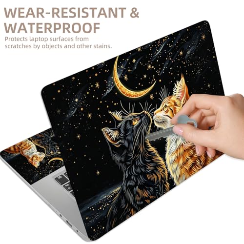Universal Laptop Skin Sticker for 12/13/14/15.6 Inch Laptops, Reusable Vinyl Laptop Decal Cover, Waterproof Scratch Resistant Notebook Skin with 2 Wrist Pads,Moonlight Cats - color: Moonlight Cats