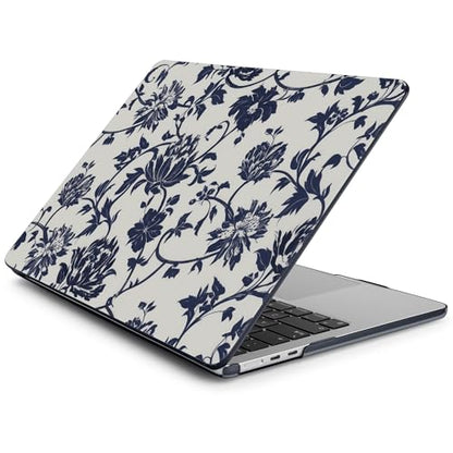 Batianda Case for MacBook Air 15 inch 2026 M5 M4 M3 M2 Chip, Navy Flowers | 4-in-1 set with artistic porcelain vine flower design, lightweight slim hard shell protection for office women and teachers - color: Navy flowers
