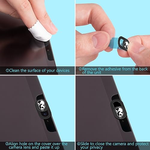 Laptop Camera Cover, Ultra Thin 0.02 Inch Webcam Cover, Camera Blocker Macbook Accessories for Macbook Pro/Air iMac iPad iPhone Tablet PC Computer Cute Panda Lovers Gifts Protect Privacy Security - color: Super Panda-Black