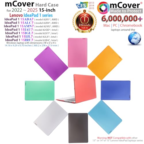 mCover Case Compatible ONLY for 2022-2024 15" Lenovo IdeaPad 1 Series (15ADA7 / 15AMN7 / 15ALC7 / 15IAU7 / 15IGL7 / 15IJL7 / 15IRU7) Windows Laptops (NOT Fitting Any Other Models)- Black - color: Black