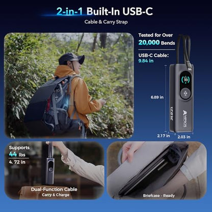 AMPSOS 170W Power Bank 25000mAh, 100W USB-C PD Laptop Charger, 90Wh TSA Approved Battery Pack