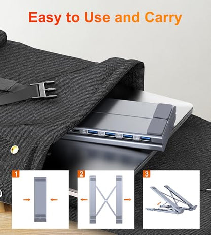 5-in-1 USB C Hub Adjustable Aluminum Laptop Stand | 4-Port USB A 3.0 with 5Gbps Data Transfer USB C Hub Docking Station [Charging Not Supported] for Mac Pro/Air/Dell/HP/Lenovo - style: M61 5 in 1