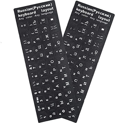 2 Pack Universal Russian Keyboard Stickers Black Background with, White Lettering for Computer Laptop Notebook Desktop, Replacement Computer Keyboard Stickers (Russian) - color: Russian-black/Black White Letter