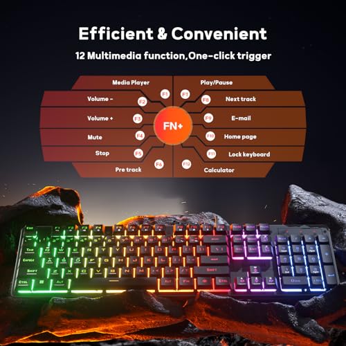 Redragon K521 Upgrade Rainbow LED Gaming Keyboard, 104 Keys Wired Mechanical Feeling Keyboard with Multimedia Keys, One-Touch Backlit, Anti-Ghosting, Compatible with PC, Mac, PS4/5, Xbox - color: Black