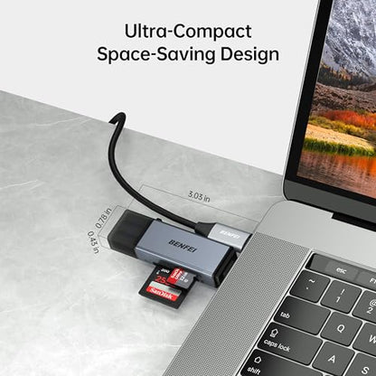 BENFEI SD Card Reader, USB C to SD Micro SD Card Memory Card Adapter Dual Slot Compatible with iPhone 15 Pro/Max, MacBook Pro/Air 2023, iPad Pro, iMac, S23, XPS 17, Surface Book 3 and More - color: 2in1