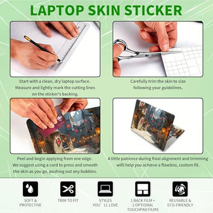 Laptop Skin Sticker Decal, Universal Protective Cover Fit 12 13 14 15.6 Inch Notebook, Reusable Water-Resistant Vinyl Decal w/ 2 Wrist Pads for Business Travel Office, Castle Town - color: Castle Town