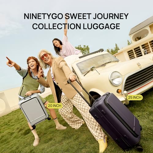 NINETYGO Medium Checked Luggage 25 Inch, Flat Top Opening Check In Luggage with Cup Holder, Expandable, Lightweight PC Hard Shell, TSA Lock, 360° Spinner Wheels (Creamy Matcha Tea) - color: 05-Creamy Matcha Tea, size: Checked 25-Inch (Top Opening, 72L)
