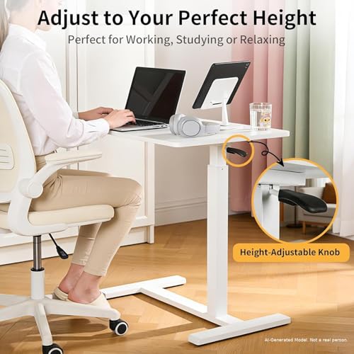 Adjustable Standing Desk, Small Sit Stand Desk for Laptop, Overbed Bedside Table with Wheels, Compact Height Adjustable Desk for Home Office, Space Saving Workstation