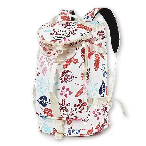 Kalesi Gym Duffle Bag Backpack 4-Way Waterproof with Shoes Compartment for travel Sport Hiking laptop - color: Floral-sea Salt White