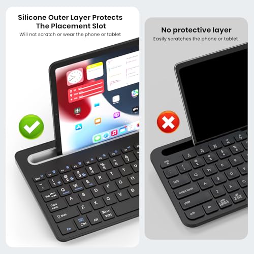 Silent Keyboard with Touchpad, Wireless Bluetooth Multi-Device | 3-in-1 Bluetooth 2.4G USB Wired, Rechargeable with Silicone Stand for PC Mac iPad Phone, Black