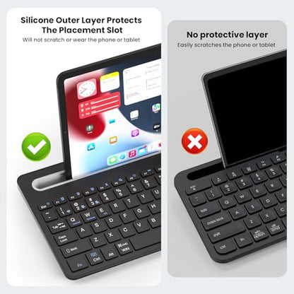 Silent Keyboard with Touchpad, Wireless Bluetooth Multi-Device | 3-in-1 Bluetooth 2.4G USB Wired, Rechargeable with Silicone Stand for PC Mac iPad Phone, Black
