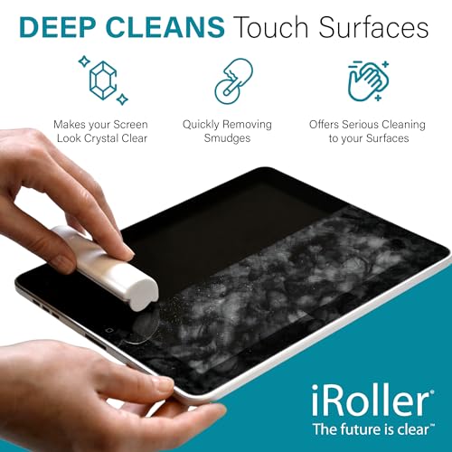Screen Cleaner by iRoller - Pack of 12 - No Need for Spray or Wipes, Liquid Free - Reusable & Washable -Portable iPad Screen Cleaner for Touchscreen- Ideal for Smartphone, MacBook, Monitor - 3.5" - size: 12 pack